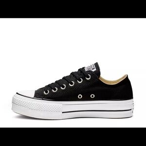 Converse Black Canvas Platform Low Top Sneakers with White Sole